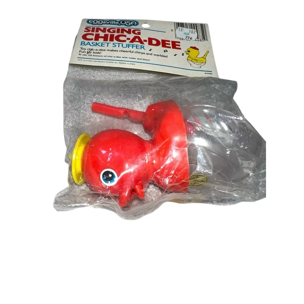 Singing Chic A Dee Red Plastic Bird Water Whistle New Old Stock Easter toy‎